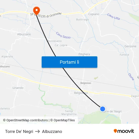 Torre De' Negri to Albuzzano map