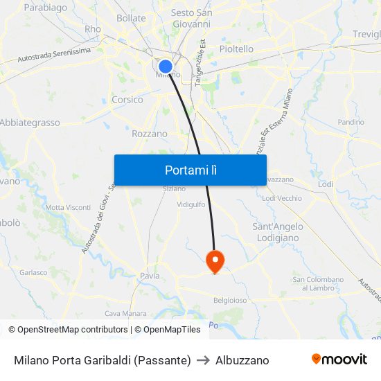 Milano Porta Garibaldi (Passante) to Albuzzano map