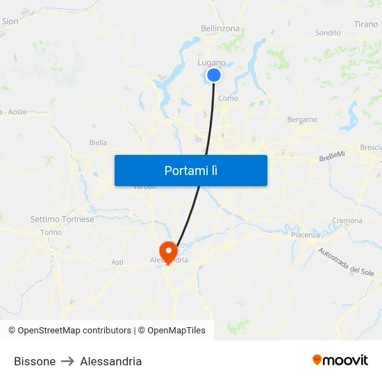 Bissone to Alessandria map