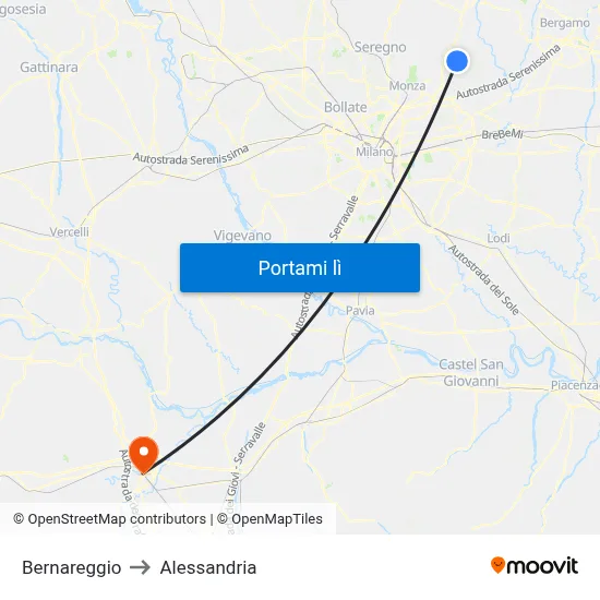 Bernareggio to Alessandria map