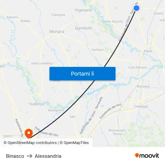 Binasco to Alessandria map