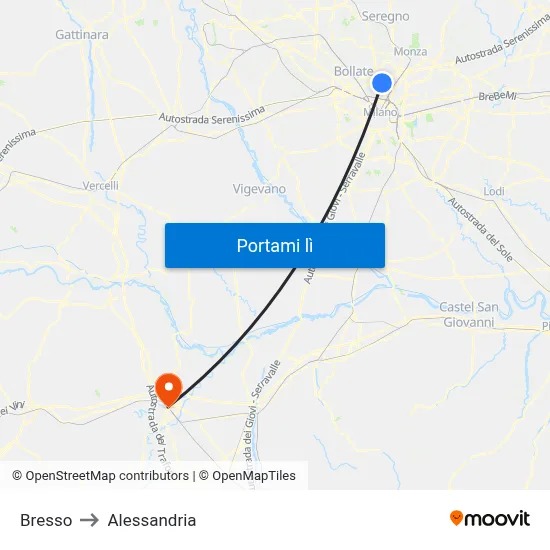 Bresso to Alessandria map