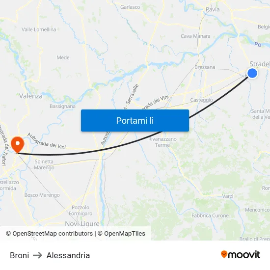 Broni to Alessandria map