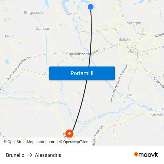 Brunello to Alessandria map