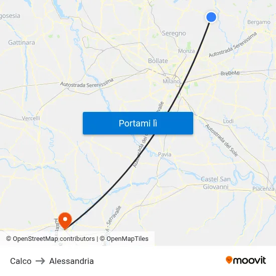 Calco to Alessandria map
