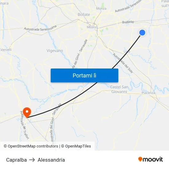 Capralba to Alessandria map