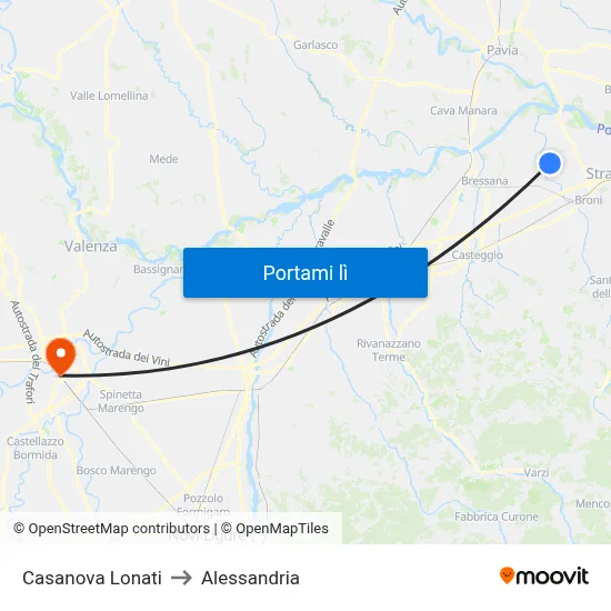 Casanova Lonati to Alessandria map