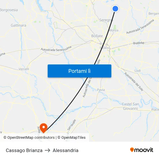 Cassago Brianza to Alessandria map