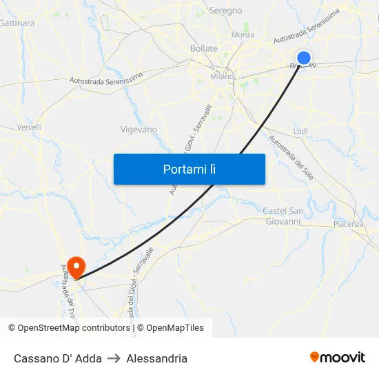 Cassano D' Adda to Alessandria map