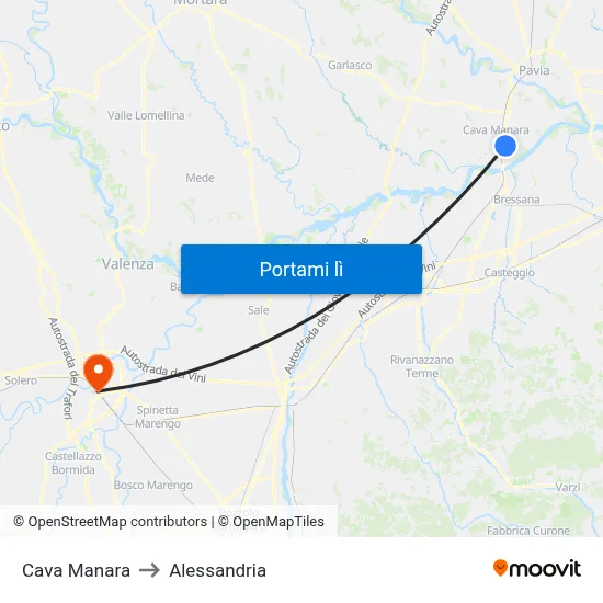 Cava Manara to Alessandria map