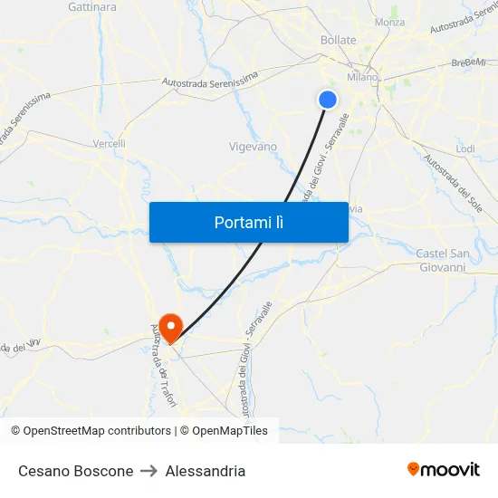 Cesano Boscone to Alessandria map