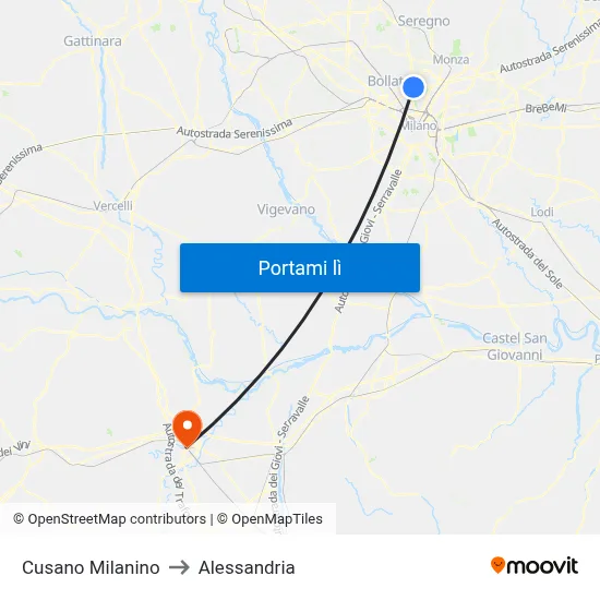 Cusano Milanino to Alessandria map