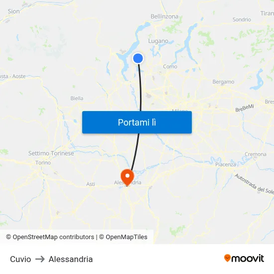 Cuvio to Alessandria map