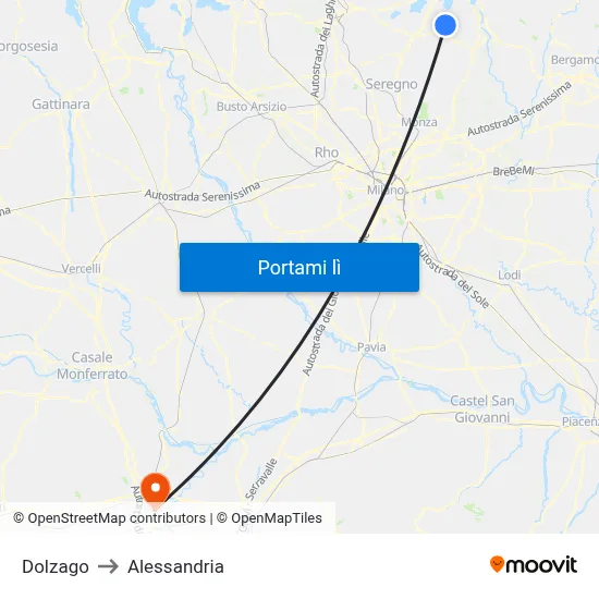 Dolzago to Alessandria map
