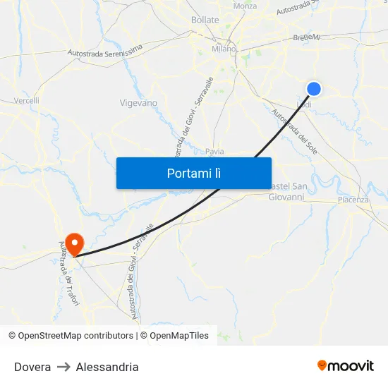 Dovera to Alessandria map