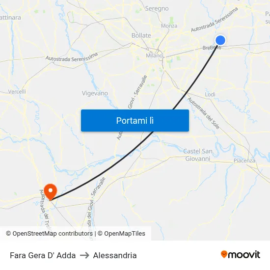 Fara Gera D' Adda to Alessandria map