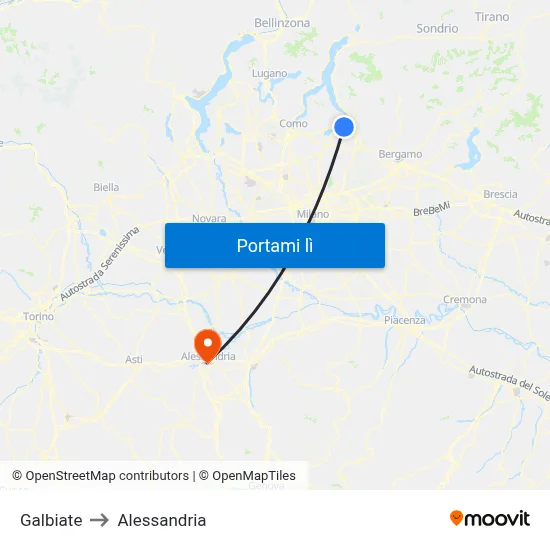 Galbiate to Alessandria map