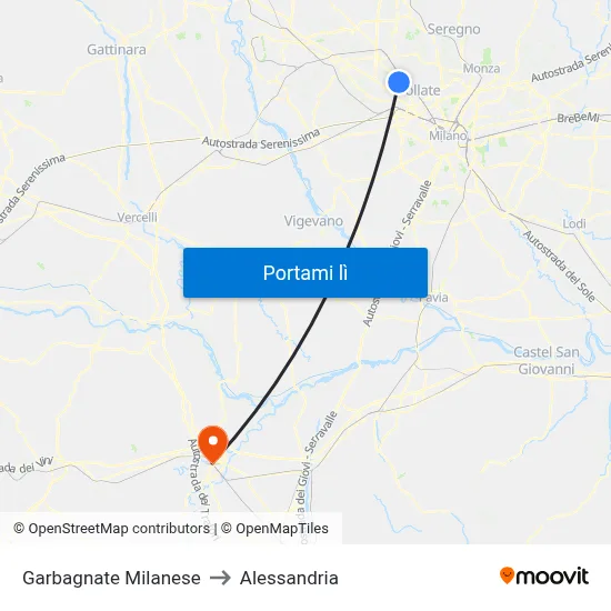 Garbagnate Milanese to Alessandria map