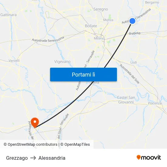 Grezzago to Alessandria map