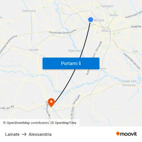 Lainate to Alessandria map