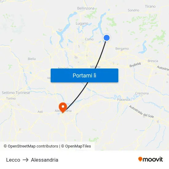 Lecco to Alessandria map