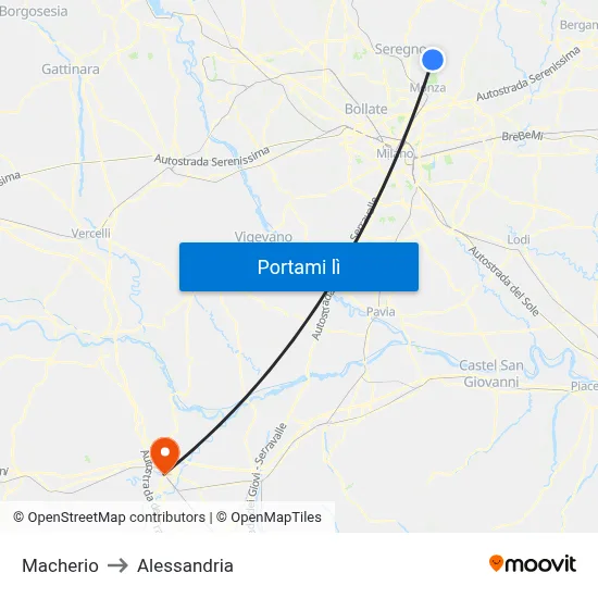 Macherio to Alessandria map