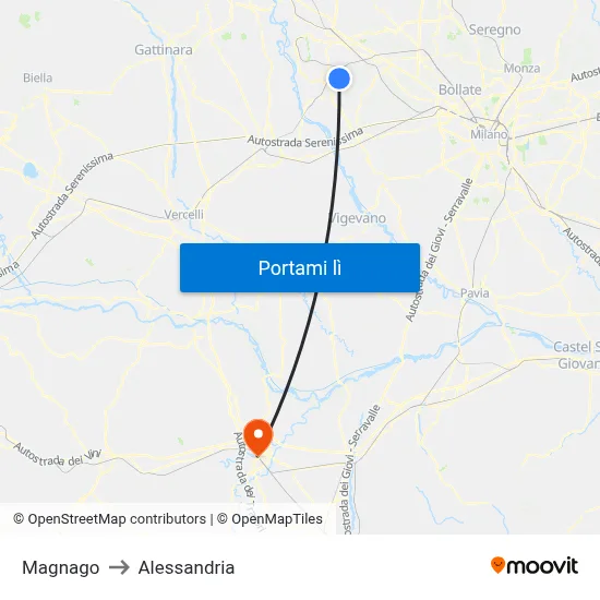 Magnago to Alessandria map