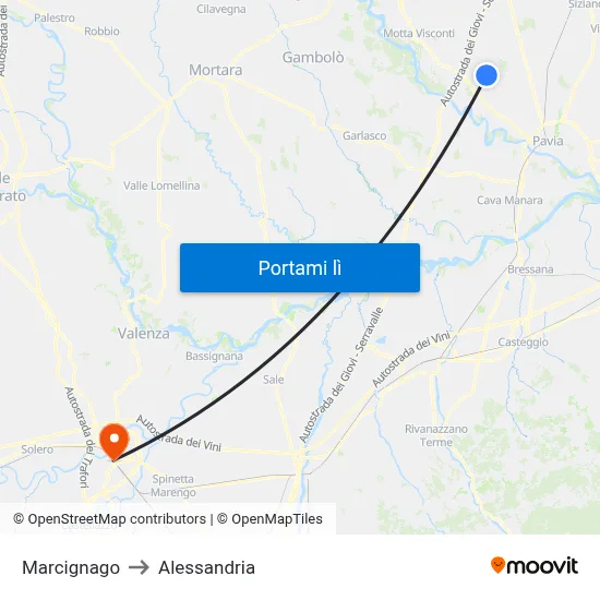 Marcignago to Alessandria map