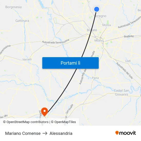 Mariano Comense to Alessandria map
