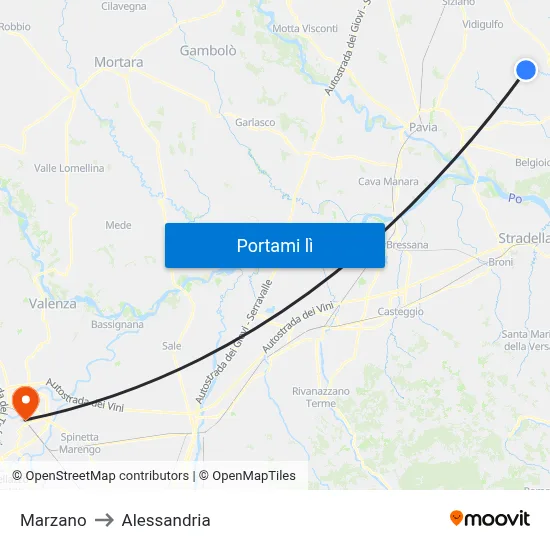 Marzano to Alessandria map