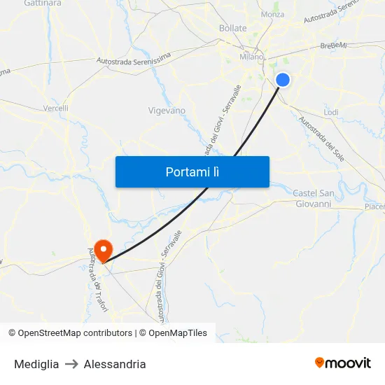 Mediglia to Alessandria map