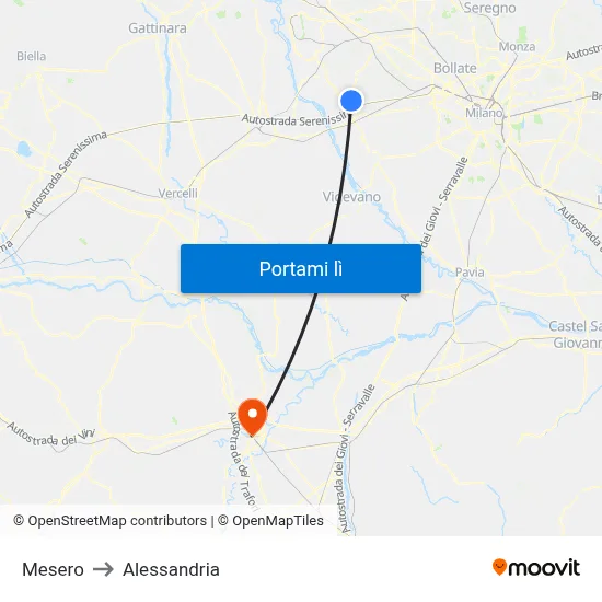 Mesero to Alessandria map