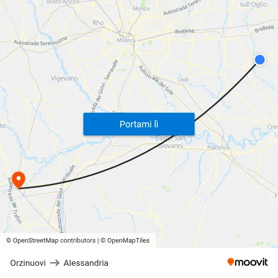 Orzinuovi to Alessandria map