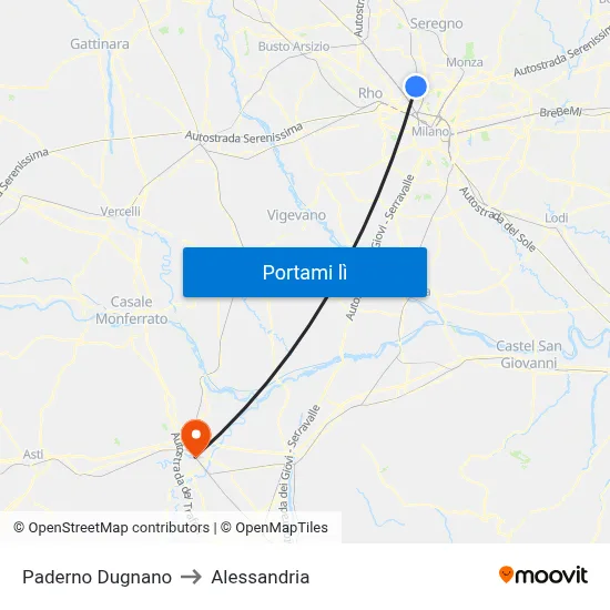 Paderno Dugnano to Alessandria map