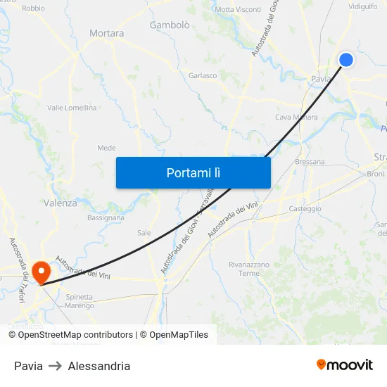 Pavia to Alessandria map
