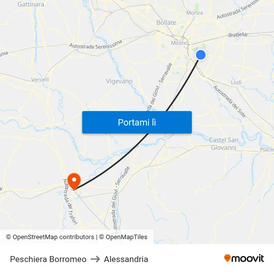 Peschiera Borromeo to Alessandria map