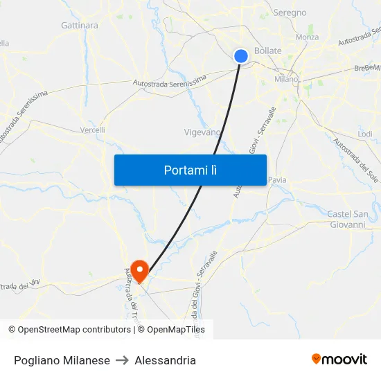 Pogliano Milanese to Alessandria map