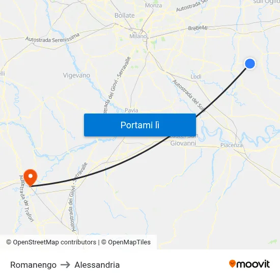 Romanengo to Alessandria map