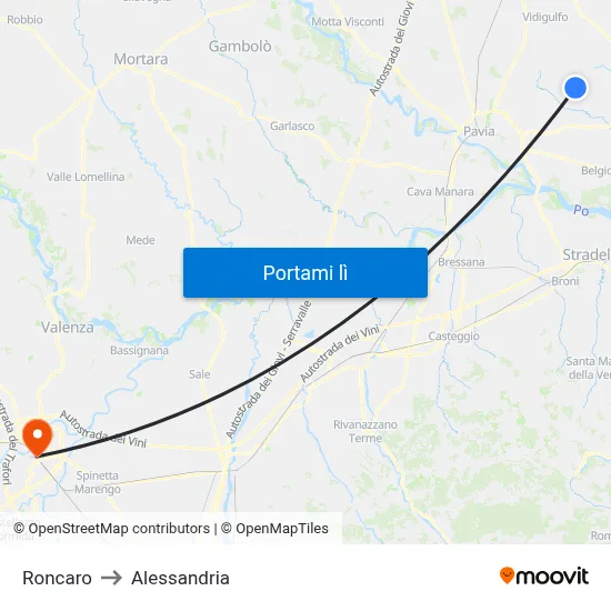 Roncaro to Alessandria map