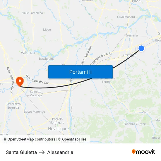 Santa Giuletta to Alessandria map