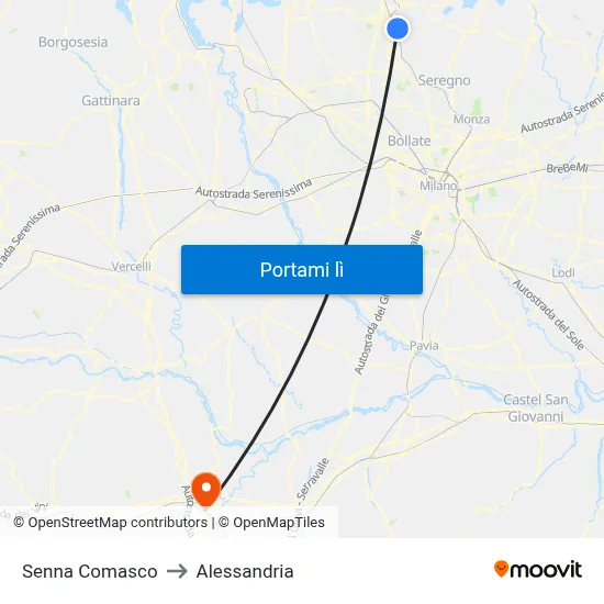 Senna Comasco to Alessandria map
