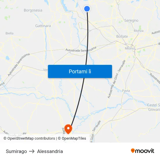 Sumirago to Alessandria map