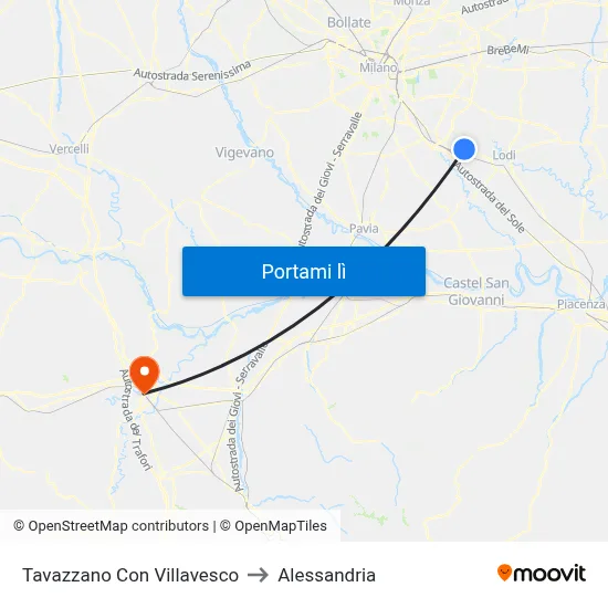 Tavazzano Con Villavesco to Alessandria map