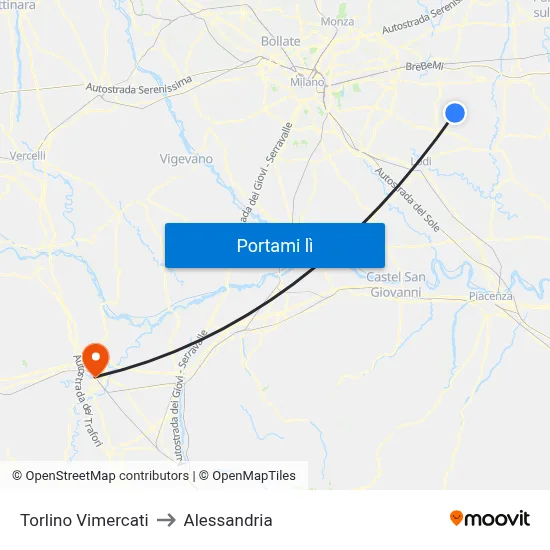 Torlino Vimercati to Alessandria map
