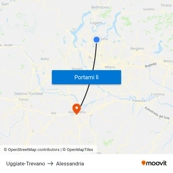 Uggiate-Trevano to Alessandria map