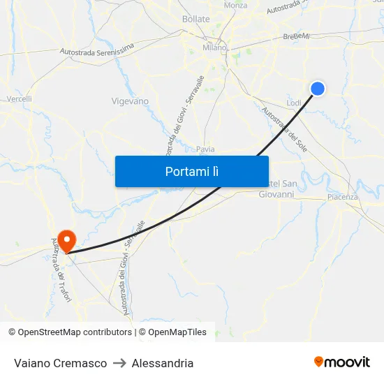Vaiano Cremasco to Alessandria map