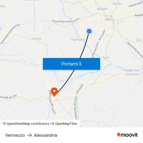 Vermezzo to Alessandria map