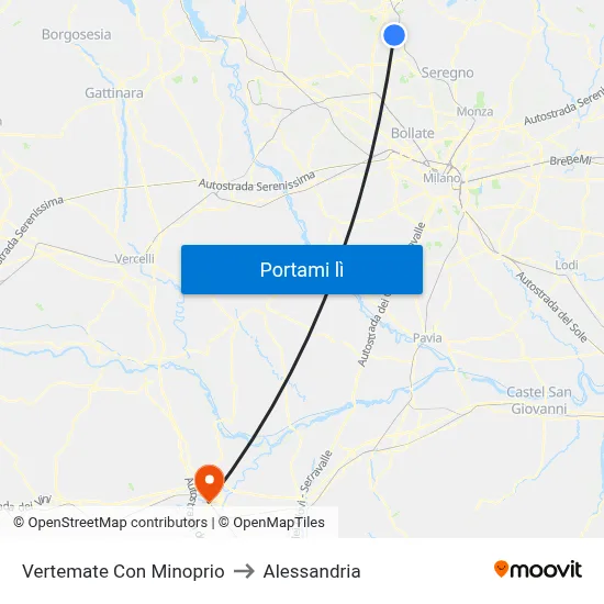 Vertemate Con Minoprio to Alessandria map