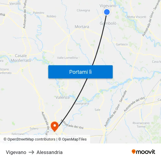 Vigevano to Alessandria map
