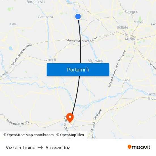 Vizzola Ticino to Alessandria map